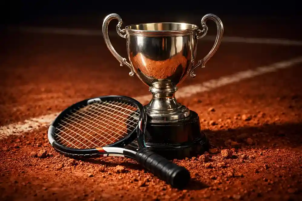 Joueur de tennis professionnel en pleine action sur terre battue