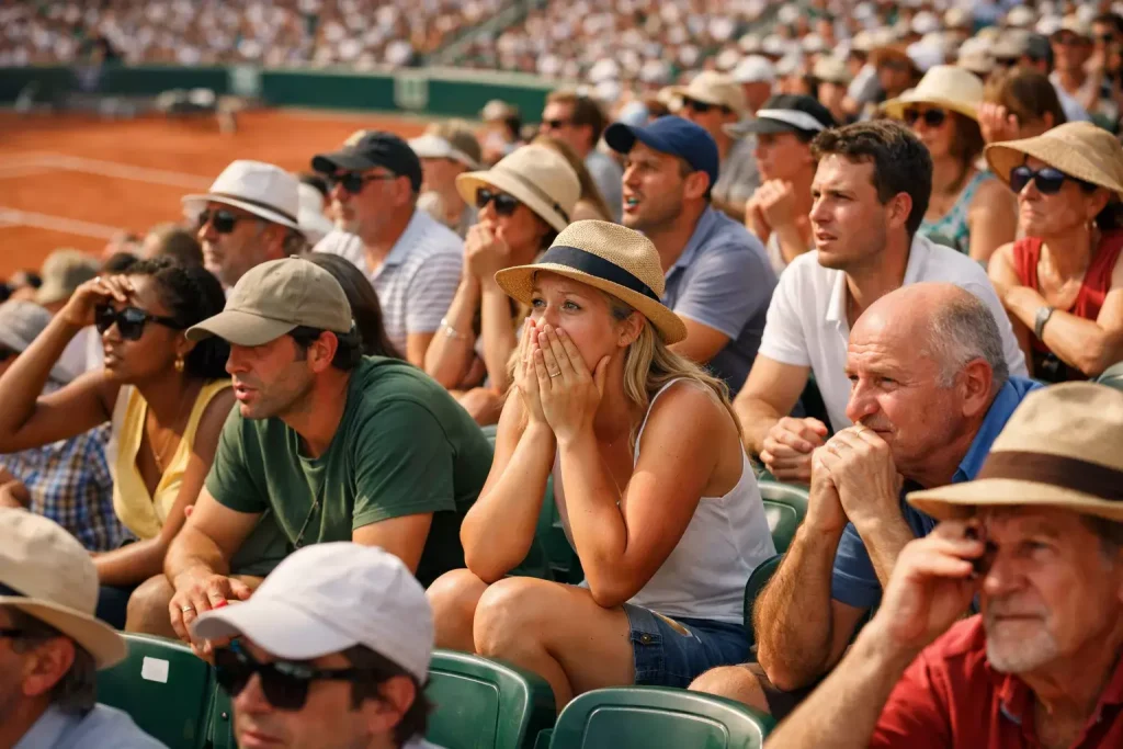 Trophée de Roland Garros sur terre battue avec raquette de tennis