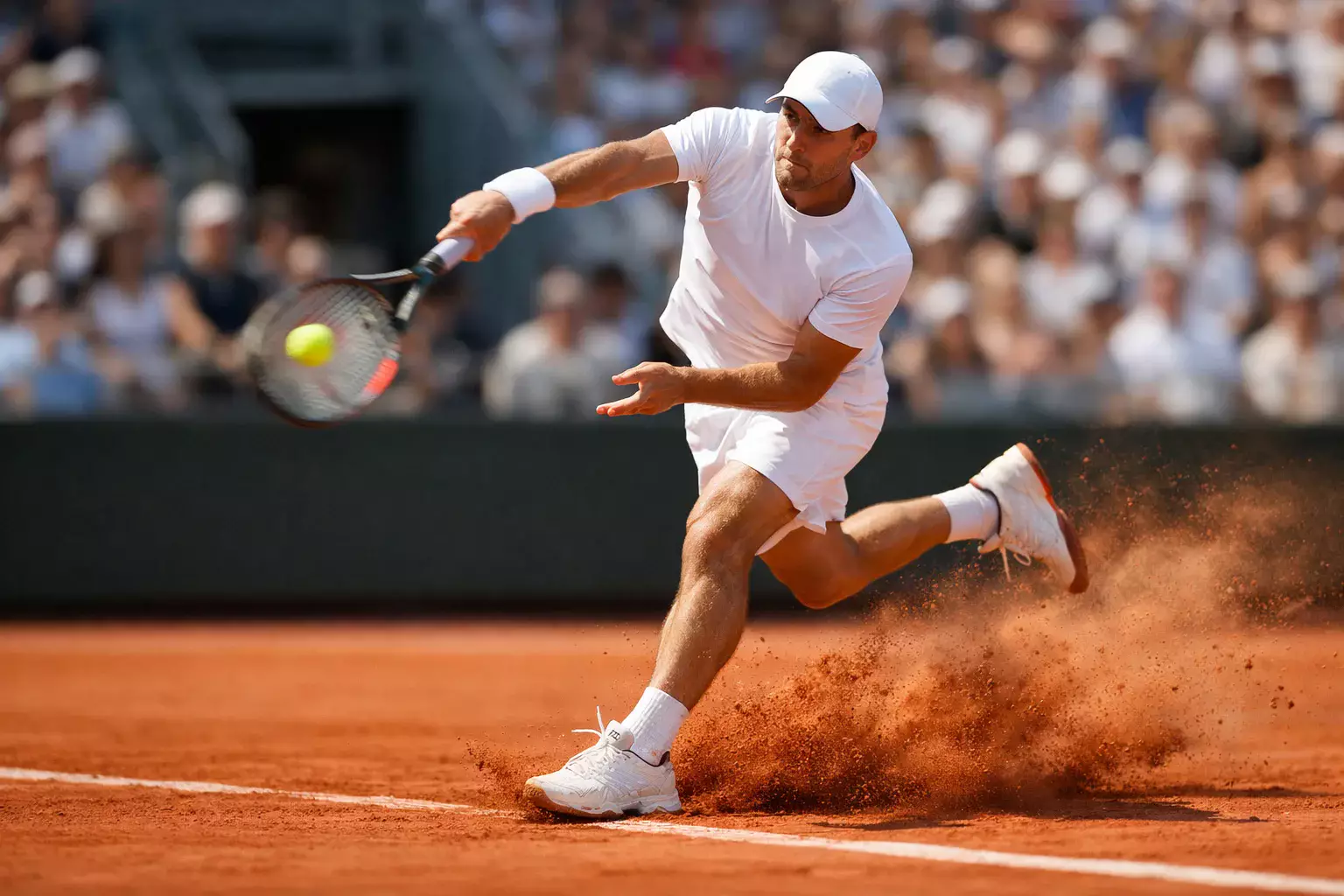 Joueur de tennis exécutant un service puissant sur terre battue